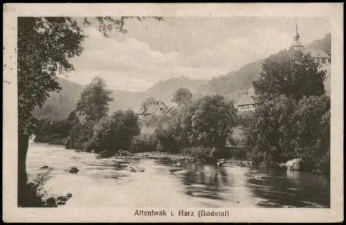 Altenbrak Stadtteilansicht Fluss Bode Häuser im Hintergrund 1919