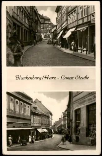 Ansichtskarte Blankenburg (Harz) Langestraße 2-Bild-Karte Geschäfte 1958
