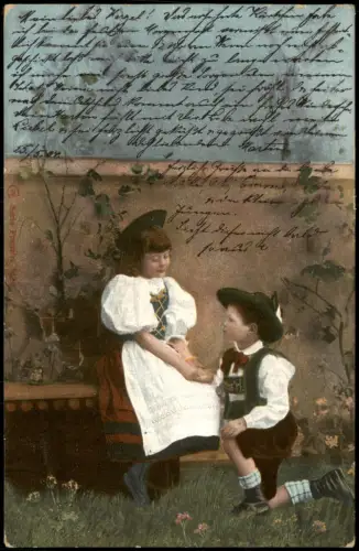 Ansichtskarte  Kinder in Trachten-Kleidung Künstlerkarte 1904  Ankunftsstempel