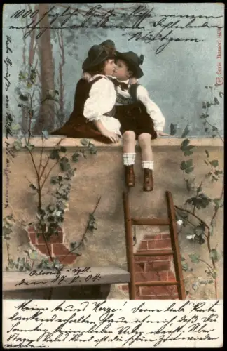 Ansichtskarte  Kinder Künstlerkarte Serien-AK "Busserl" 1904    Ankunftsstempel