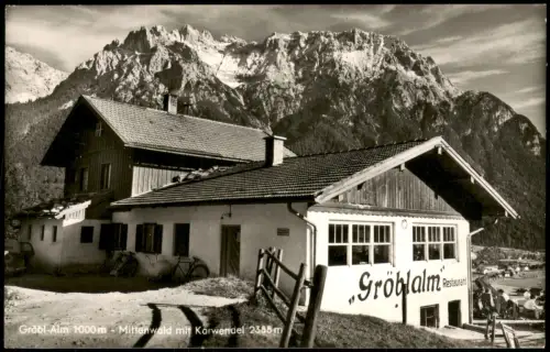 Ansichtskarte Mittenwald Gröbl-Alm Restaurant mit Karwendel Berge 1961