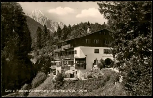 Ansichtskarte Mittenwald Café u. Pension Lärchenhang 1955