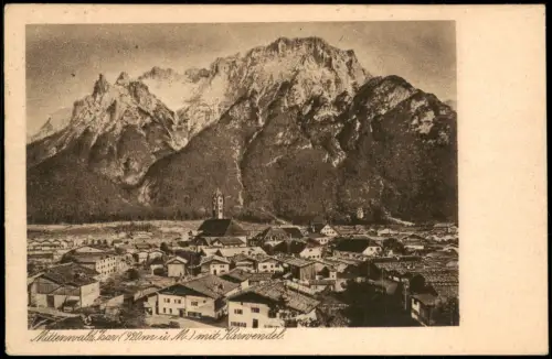 Ansichtskarte Mittenwald Stadtblick mit Karwendel 1923