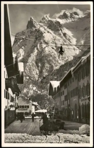 Ansichtskarte Mittenwald Untermarkt im Winter Auto 1938