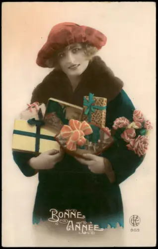 Neujahr Sylvester New Year Bonne anne Fotokunst schöne Frau France 1922