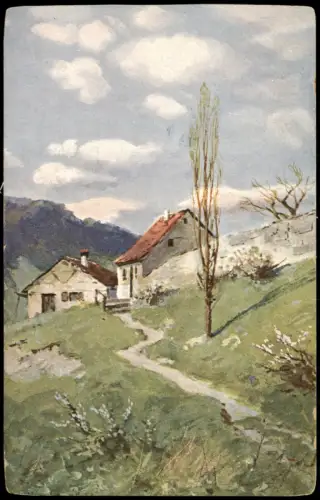 Ansichtskarte  Künstlerkarte Bergdorf im Frühling 1913
