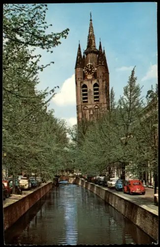 Postkaart Delft Delft Oude Delft met Oude-Kerk 1973