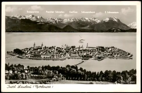 Ansichtskarte Lindau (Bodensee) Luftbild Künstlerkarte Insel Lindau 1952