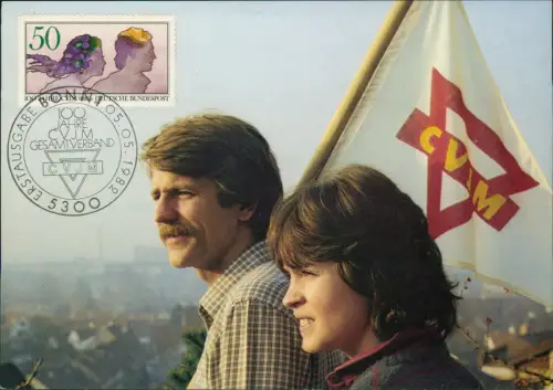 100 Jahre CVJM-Gesamtverband - Junge Menschen mit CVJM-Fahne 1982 Sonderstempel
