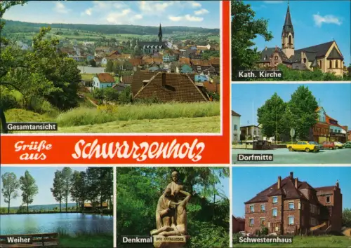 Schwarzenholz-Saarwellingen Mehrbild  Kirche, Mitte, Weiher Schwesternhaus 1982