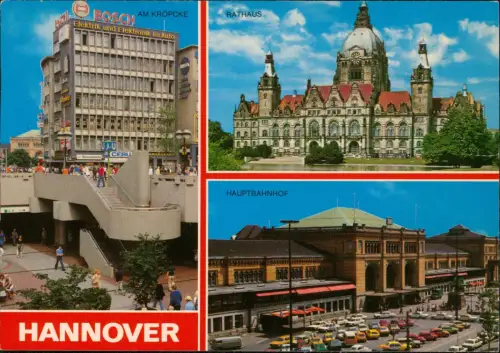 Hannover Mehrbild-AK u.a. mit RATHAUS HAUPTBAHNHOF AM KRÖPCKE 1987