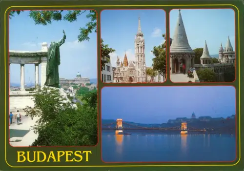 Postcard Budapest Mehrbildkarte mit 5 Stadt-Ansichten 1990