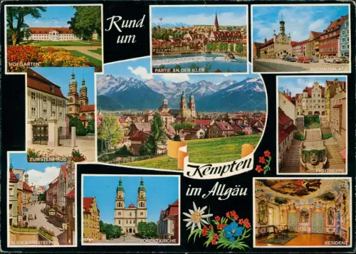 Kempten (Allgäu) Mehrbild-AK u.a. mit Residen, Hofgarten, Rathausplatz uvm. 1976