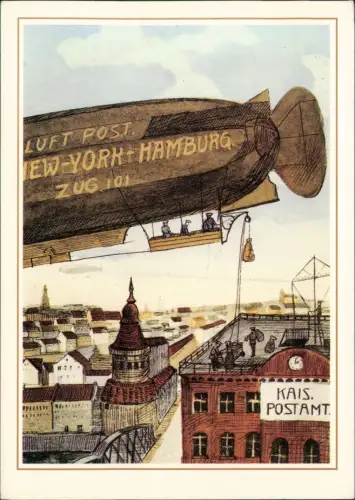 Postbeförderung mit dem Luftschiff Scherzbild aus dem Jahre 1908 1980