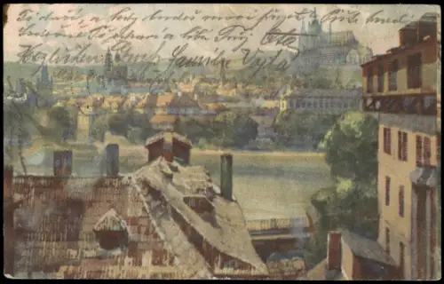 Burgstadt Prag  Praha Hradschin Hradčany Mala Strana Künstlerkarte 1927