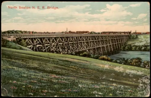 Postcard Ashington Northumberland North Seaton N. E. R. Bridge. 1909