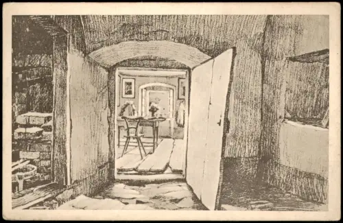 .Tschechien Husinec. Černá kuchyň s krbem a Husovou Künstlerkarte 1927