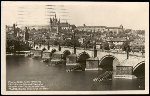 Postcard Prag Praha Karlsbrücke Karlův most Stadt 1940