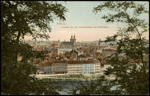 Postcard Prag Praha Altstadt von der Drahtseilbahn am Belvedere 1907