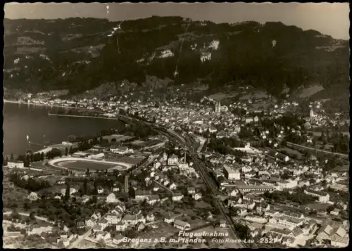 Ansichtskarte Bregenz a.Bodensee m. Pfänder Luftbild Stadion 1955