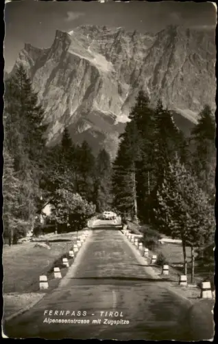 Ansichtskarte .Tirol FERNPASS- TIROL Alpenseenstrasse mit Zugspitze 1961