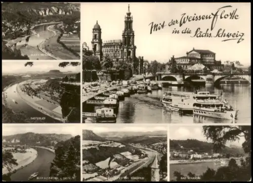 DDR Mehrbild-AK Schiffe Weisse Flotte Sächs. Schweiz & Dresden 1967
