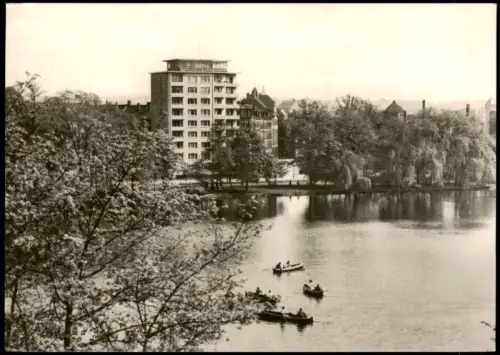 Ansichtskarte Chemnitz Schloßteich Blick zum Hochhaus zur DDR-Zeit 1975