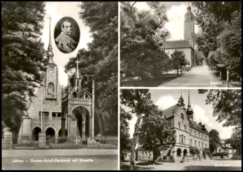 Lützen DDR MB mit Gustav-Adolf-Denkmal mit Kapelle, Schloss, Rathaus 1977