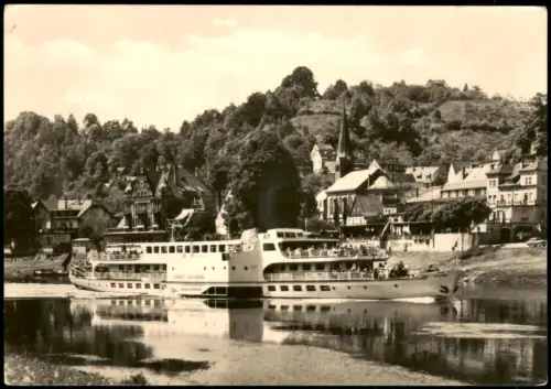 Ansichtskarte Wehlen Elbe Schiff Ernst Thälmann passiert den Ort 1975