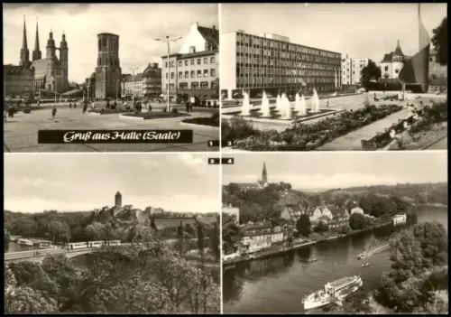 Halle Saale DDR Mehrbild-AK u.a. mit Fahnen-Monument Hansering  Marktplatz 1969