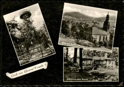Geising-Altenberg (Erzgebirge) DDR Mehrbild-AK Kohlhaukuppe Turm und Baude 1964