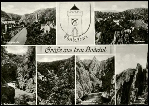 Treseburg DDR Mehrbild-AK mit Roßtroppenfelsen Bodekessel Hubertusstraße 1969