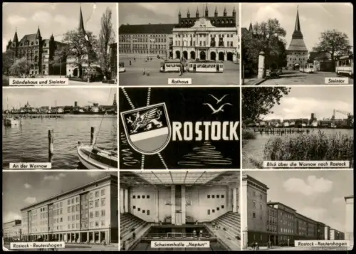 Rostock DDR Mehrbild Steintor, Ständehaus, Schwimmhalle, Reutershagen uvm. 1960