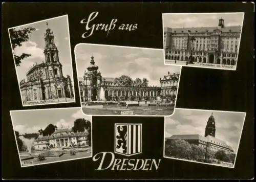 Dresden DDR Mehrbildkarte u.a. Zwinger Neubauten Altmarkt Pillnitz Rathaus 1959