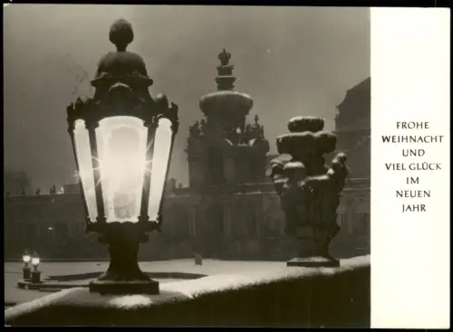 Innere Altstadt-Dresden Dresdner Zwinger bei Nacht Neujahrskarte 1969