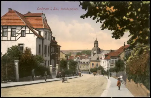 Ansichtskarte Oederan Bahnhofstraße, belebt - Sachsen 1913