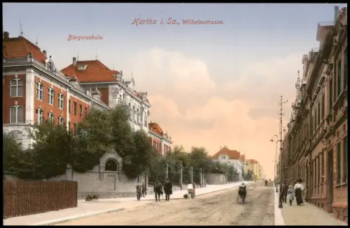 Ansichtskarte Hartha Wilhelmstrasse. Bürgerschule. 1913
