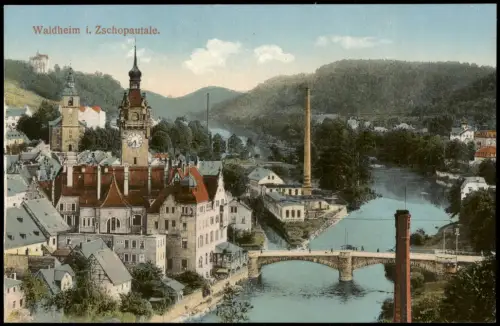 Ansichtskarte Waldheim (Sachsen) Stadt Brücke Fabrik 1913