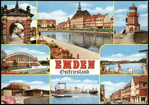 Ansichtskarte Emden Mehrbild-AK mit Freibad Hafen Nordseehalle uvm. 1980