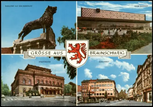 Braunschweig Mehrbild-AK mit NEUER BAHNHOF KOHLMARKT STADTTHEATER 1975