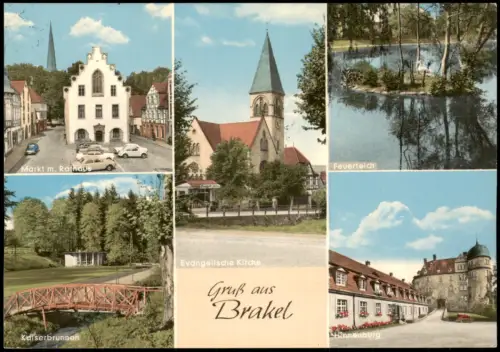 Brakel Mehrbildkarte u.a. mit Feuerteich, Kirche, Kaiserbrunnen uvm. 1973