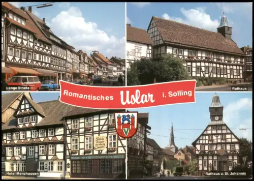 Uslar Mehrbild-AK mit Lange Straße, Hotel Menzhausen, Rathaus 1983