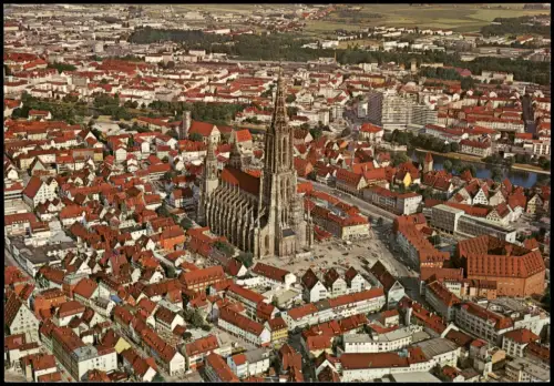 Ulm a. d. Donau Luftbild Münster u. Innenstadt vom Flugzeug aus 1980