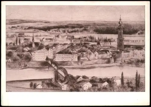 Ansichtskarte Braunau am Inn Künstlerkarte Stadt 1938