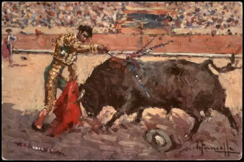 Spanien Stierkampf Corrida de toros Una gran estocada Künstlerkarte 1920