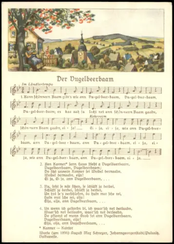 Der Vugelbeerbaam DDR Liedkarte (Erzgebirge Motiv-Landschaft) 1956