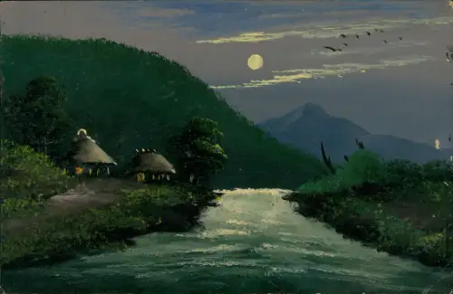 Japan Japan Nippon 日本 Künstlerkarte Landschaft bei Mondschein 1909