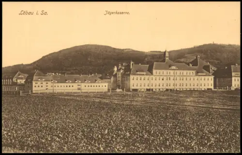 Ansichtskarte Löbau Kaserne des 1. K.S. Jäger Bataillons No 12 1912