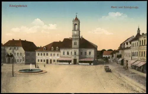 Ansichtskarte Königsbrück Kinspork Markt und Schloßstraße 1915