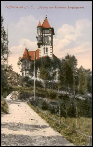 Ansichtskarte Seifhennersdorf Aufgang zum Restaurant Burgbergwarte. 1913